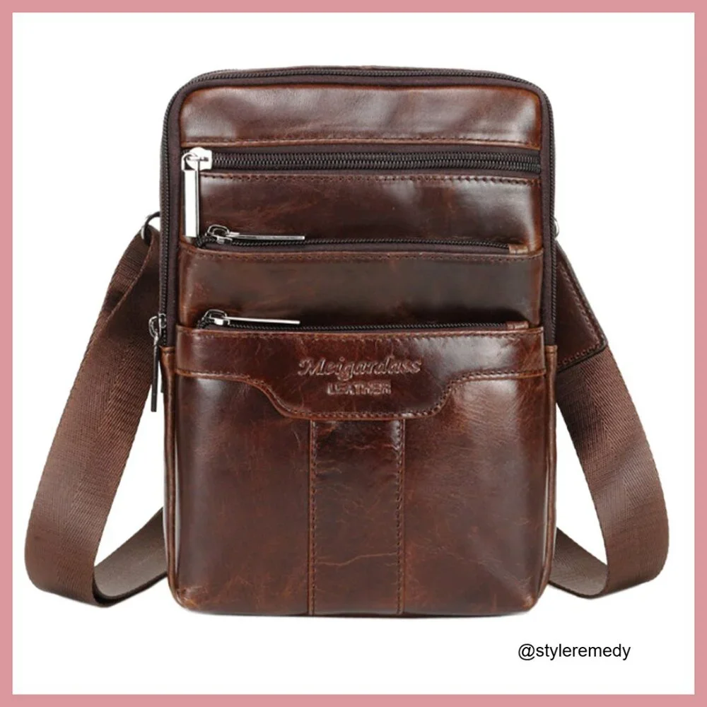 Genuine Leather Messenger Bag for Business Travel Outdoor